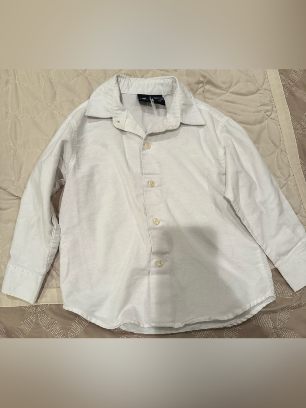 Nautica White Button Down Dress Shirt Toddler Boys 3T Long Sleeve